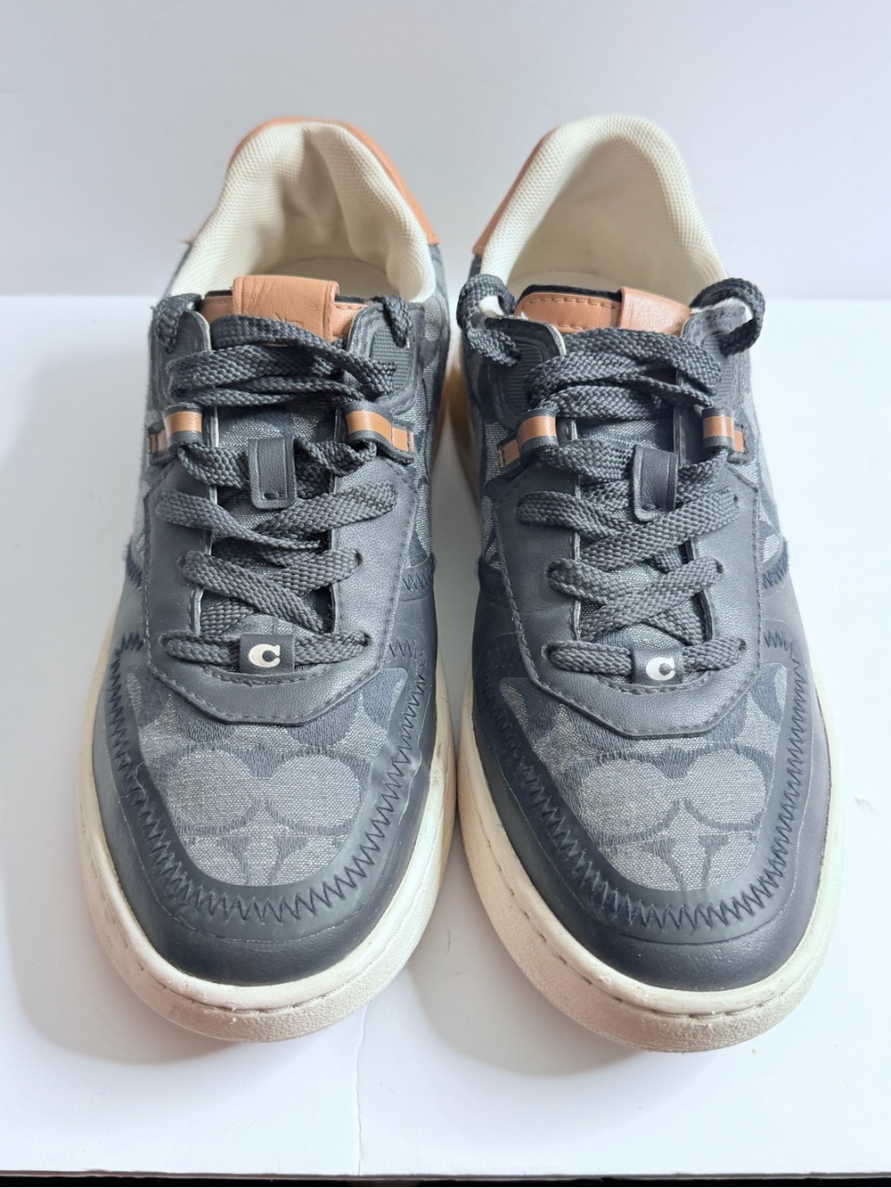Coach Gray and Tan Women's Logo Lace-Up Sneakers